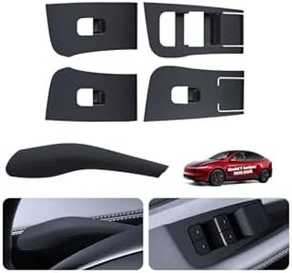 cybtkcar for Tesla Steering Lever Covers & Door Window Switch Panel Cover Model Y Refreshed Juniper Accessories 2025 2026 Silicone Gear Shifter & Window Lift Switch Button Panel Turn Rod Cover 5PCS