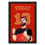 Ritwika's Digital Painting of Cricketer Virat Kohli Sports Poster with Black Frame - Original Vector Artwork in Red Color - Size 9.5 x 13.5 Inch - Set of 1