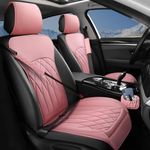 BEITK 2 Pack Leather Front Car Seat Covers, Universal Sideless Car Seat Protectors with Storage Pocket and Seat Belt Pads, Waterproof Automotive Seat Cover for Cars Trucks SUV(Pink)