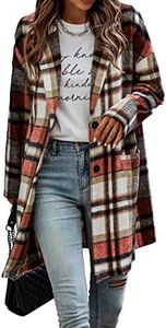 PRETTYGARDEN Women's 2023 Plaid Shacket Jacket Casual Button Wool Blend Winter Tartan Trench Coat With Pockets, Brick Red, Medium