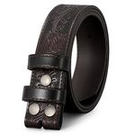 WERFORU Men's Leather Belt Strap Without Buckle Vintage Replacement Western Belt Press Stud Snap On Belt 1.5 Inch Wide Coffee