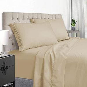 Beige Luxury King Bed Sheets Set - Deep Pocket to 21 inches Mattress 4 Piece - Premium Bedding Sheets & Pillowcases Collection - Extra Soft,Wrinkle, Fade, Stain Resistant