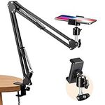 TARION Overhead Tripod Mount Articulating Arm Phone Holder Video Webcam Stand Lazy Arm Clamp Table Desktop Suspension Scissor Arm Stand (Black)