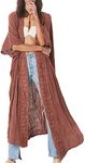 YouKD Women's Boho Long Kimono Dress Large Size Cardigan Beach Swimsuit Cover Up Robes D Red