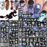 Halloween Nail Art Stamping Plates, 6 PCS Halloween Nail Stamper Kit Horror Ghost Skull Pumpkin Spider Witch Nail Art Stencils Plates Halloween Holiday Party Manicure Template Design Tool