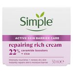 Simple Repairing Rich Face Cream facial moisturiser with 22% ceramide boosters, organic cica and provitamin B5 for a stronger skin barrier repairs and replenishes very dry, sensitive skin 50 ml