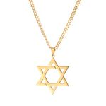 Star of David Necklace for Men Women Hexagon Pendant Necklace for Boys Girls Birthday Christmas Gifts for Boyfriend Brother Son, Small, Stainless Steel, No Gemstone