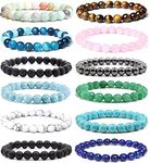 Jewdreamer 12Pcs Natural Stone Beaded Bracelets for Women Men Semi-Precious Gemstones Bracelets Crystal Beaded Bracelet Unisex Adjustable Stretch Bracelets 8MM