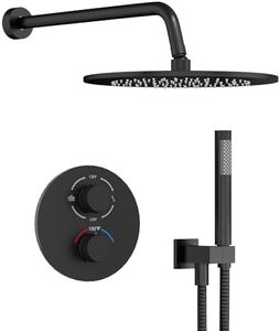 Gabrylly Thermostatic Shower Faucet Set, All Metal Shower System with Anti Scald Shower Valve, High Pressure 10" Rain Shower head with Handheld Spray Combo, Matte Black