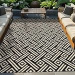 ROCYJULIN Outdoor Rug 5x8 Ft, Outdoor Plastic Straw Rug for Patio, Waterproof Outdoor Carpet for Camping, Deck, Rv, Balcony, Porch, Backyard, Reversible Outdoor Area Rug, Black and Beige