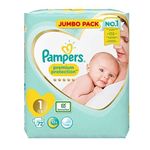 Pampers Size 1 New Baby Jumbo Box Nappies - Pack of 72 Nappies