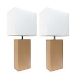 Elegant Designs 2 Pack Modern Leather Table Lamps with White Fabric Shades, Beige
