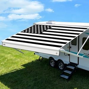 19.5oz Heavy Duty RV Awning Fabric Replacement, 5-Layer Rip-Stop No-Hole Vinyl Awning Fabric, Waterproof UV-Resistant RV Canopy for Camper, Trailer & Motorhome (USA Flag, 17'(Fabric 16'2"))