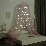 OctoRose Butterfly Pink Glow in The Dark Bed Canopy Hanging Curtain Drapes Netting Fits Crib to Calking. 23" Diameter on top, 98" Hight, 472" Bottom Circumference