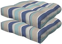 Honeycomb Outdoor Contoured Tufted Cushion Set, 19.5" W x 18.5" L, Stripe Blue & Beige Outdoor Chair Cushions