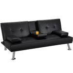 Yaheetech Modern Faux Leather Futon Set Convertible Recliner Sleeper Fold Up & Down Loveseat Reversible Daybed Guest Bed, 3 Angles Adjustable, 2 Cup-Holders, Up to 772 lbs, Black