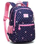 Kid Girl School Backpack Water Resistant Elementary Dot Bookbag with Chest Strap (RoyalBlue)