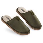 DUNLOP Mens Slippers Open Back, Comfy Memory Foam Men Slippers with Rubber Sole, Indoor Outdoor Anti Slip House Shoes Comfort Plush, Gifts for Men (Khaki, 10 UK, Numeric_10)