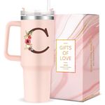 Personalized 40oz Tumbler with Handle,Customized Gifts for Women,Custom Mug Colorful Floral Letter C Insulated Cup,Monogrammed Gifts for Woman Lady Gift for Mothers Day Birthday Christmas