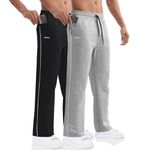 BROKIG Mens Jogging Sweatpants Open Bottom Loose Track Sweat Pant Workout Athletic Joggers Pants Men with Pockets(Black/Light Grey,XX-Large)