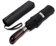 Balios Folding Umbrella Wood Handle Auto Open Close Vented Canopy Black