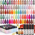 Lavender Violets 49 PCS Gel Nail Polish Set, 45 Colors Cat Eye Reflective Glitter Gel Polish with Base Coat Glossy and Matte Gel Top Coat Jelly Nude Red Brown Polish Gifts for Women