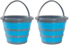 Bramble - 2 Pack 10 Litre Collapsible Multi-use Portable Cleaning Fishing Camping Silicone Bucket, Space Saving Design for Home & Outdoors - Flattens to 5cm (2 Pack) - Blue/Grey