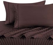 Royal Hotel Bedding Stripe Chocolate Full Size Sheets, 4PC Bed Sheet Set, 100% Cotton, 300 Thread Count, Sateen Striped, Deep Pocket