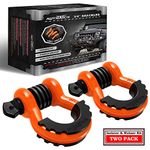 AUTMATCH D Ring Shackle 3/4" Shackles (2 Pack) 41,887Ibs Break Strength with 7/8" Screw Pin and Shackle Isolator Washers Kit for Tow Strap Winch Off Road Vehicle Recovery, Orange & Black