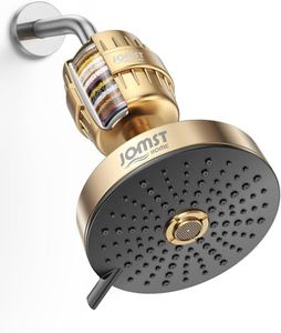 Filtered Shower Head COMBO – for Healthier Skin & Hair | 3 Mode High Pressure Shower Heads with 25-Stage Filtration | Removes 99.947% Chlorine & Heavy Metals | Shower Head ith Filters Set- Golden