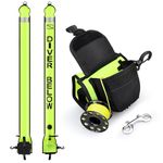 Owekfifv Surface Marker Buoy Scuba with Reel, 5ft High Visibility Diving Open Bottom Signal Tube Safety Sausage with Pouch Bag, 100ft ABS Dive Reel and Double-Ended Bolt Snap (Hi-Vi Yellow)