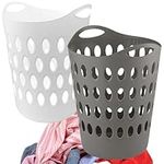 Large Tall Lightweight Plastic Flexi Laundry Baskets Grey or White Flexible Washing Clothes Storage Hamper Bin (1, White)