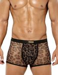 Arjen Kroos Men's Sexy Boxer Briefs Breathable Low Rise Mesh Trunks Underwear,C1-Black/Leopard print-AK3028,Medium