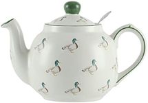 London Pottery Farmhouse Animal Pattern Teapot for Loose Leaf Tea, White with Animal Illustration (Duck, 2Cup(600ml))