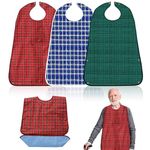 Palwin 3 PCS Waterproof Bibs with Crumb Catcher, Adult Bibs for Seniors, Reusable Clothing Protector for Eating, Men, Women, Elderly Senior, 3 Colors