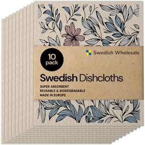 Swedish Wholesale Swedish DishCloths for Kitchen- 10 Pack Reusable Paper Towels Washable - Eco Friendly Cellulose Sponge Microfiber Dish Cloths - Kitchen Essentials - Mini Flower