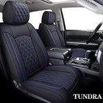 YIERTAI Truck Seat Covers compatible with 2008-2025 Toyota Tundra Crewmax Double Extended Cab Regular Cab 1794 Edition Platinum Limited Tundrasine Concept Waterproof Leather(5 PCS Full Set/Black-Blue)