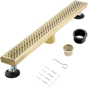 muschbath 36 Inch Linear Shower Drain, Brushed Gold Shower Drain, Removable Grate, 304 Stainless Steel, Easy to Install and Clean for Bathrooms (Drain Base Not Included), LSD-45A-36G