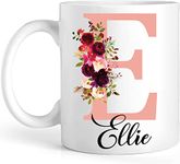 EKAM Personalised Floral Mug Stylish Initial with Name, Customised Gift for Valentine’s Day, Birthday, Christmas Day for Mom, Dad, Kids, Friends or Girls, 11oz Ceramic Coffee/Tea Cup (Rose Gold)