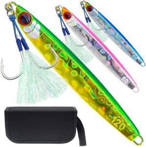 Gefischtter 3pcs Fishing Jigs Vertical Saltwater Jigs Metal Jigging Spoon Lure Slow Jigging Pitching Artificial Fishing Lures Glow Lead Jigs with Hooks for Tuna,Bass,Dogtooth,Grouper/60g,80g,120g