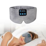 Bluetooth Sleep Mask Headphones Wireless Sleeping Eye Mask Soft Headband Earphones for Sleeping Travel Adjustable Washable Music Eye Cover with Speaker Microphones, Grey