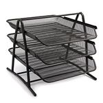 Trintion Letter Tray Mesh Letter Tray 3 Tier Office Filing Trays Holder In Tray Desk Organiser Tidy Document Paper Tray File Storage Metal Filling Collection Desk Organiser for Home & Office (Black)