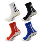 SkiBeaut Youth Kids Soccer Athletic Socks 4 Pack Anti Skid Grip Football Teen Grippy Slipper Socks for Youth Boy Girl 4-8 Years