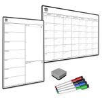 The Magnet Shop A3 Magnetic Whiteboard Planner Pack #2 - Custom Dry Erase Set of 2 - Weekly Planner, Fridge Calendar, Kitchen Menu Board, 4 Dry Wipe Pens, Eraser (Black & White, Bundle 2)