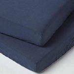 HOMESCAPES Soft Linen Navy Cot Bed Fitted Sheets 140 x 70 cm 2 Pack Textured Natural French Flax Linen & Pure 100% Cotton Toddler Bed Sheets with Fully Elasticated Skirt Hypoallergenic Easy Care