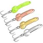 4 Pices Fishing Lures Fishing Spoons Treble Hooks Spinning Lures Hard Metal Spinner Baits kit, 1/2oz, Gold, Silver, Rose Gold, Green