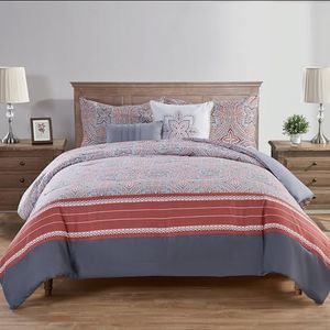 VCNY Home Allison Reversible Medallion Comforter Set, King 104" x 90", Coral