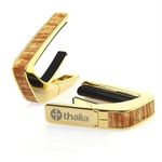 Thalia Guitar Capo - Exotic Series (New Model with (2) Universal OctaveTouch Fret Pads) Gold - AAA Hawaiian Koa