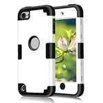 Case for iPod Touch 7 case iPod Touch 6/5 Case, Dual Layered Hard PC Case + Silicone Shockproof Heavy Duty High Impact Armor Hard Cover for Apple iPod Touch 7th/6th/5th Generation (White+Black)