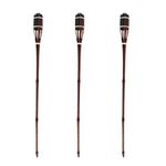 Natural Dark Brown Handmade Bamboo Garden Tiki Torch 120cm / 90cm / 60cm - for use with Parrafin or lamp Oil (90cm, Pack of 3)